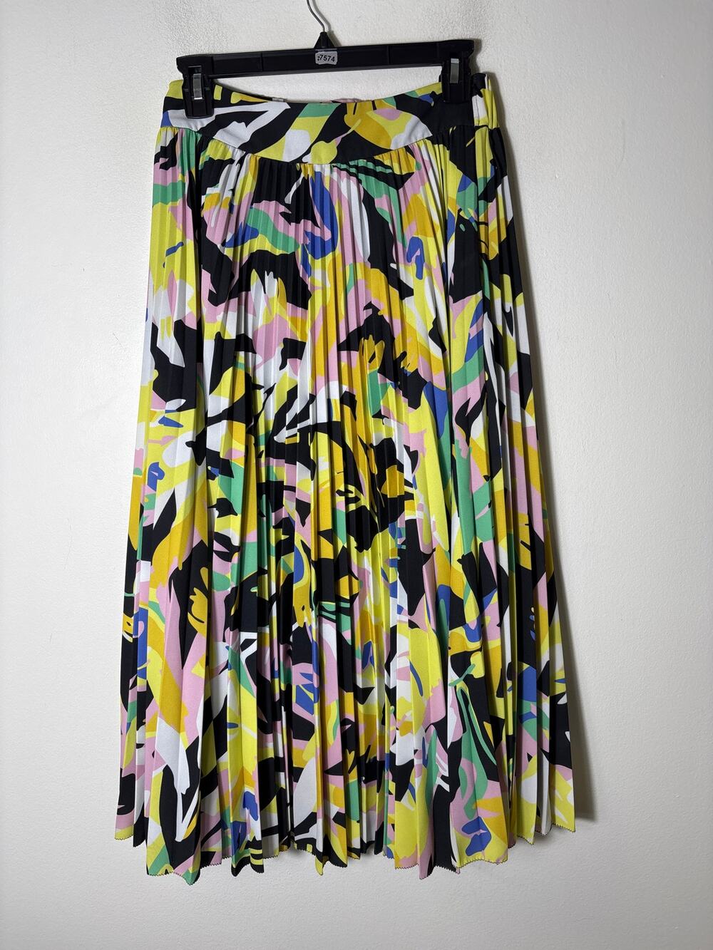 Crosby Yellow and Black Floral Accordian Pleat Skirt Sz S